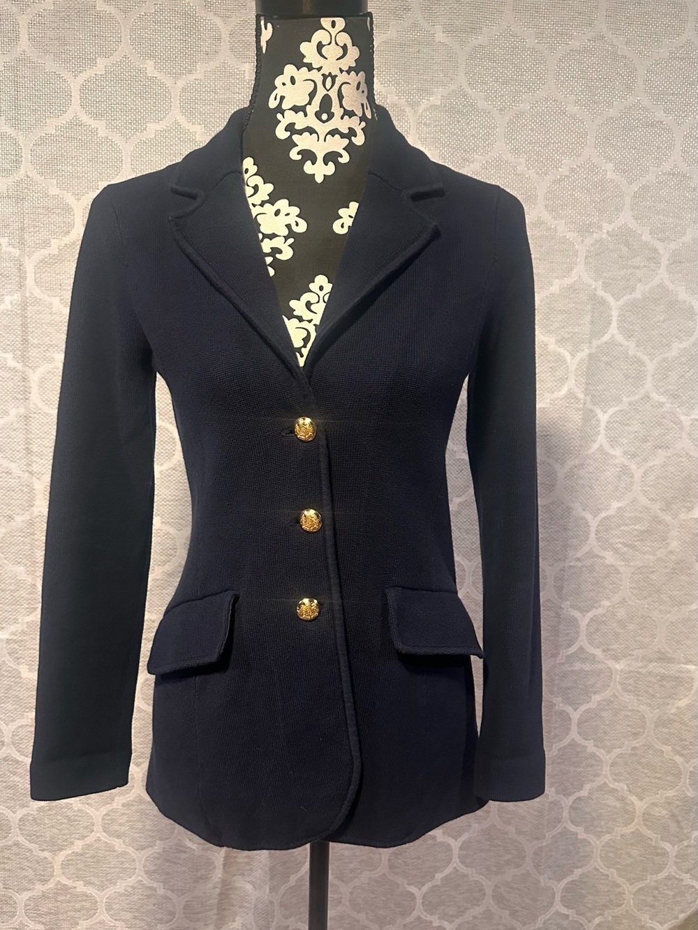 Ralph Lauren 100% Combed Cotton Knit Navy Sweater Blazer XS *Read Measurements*